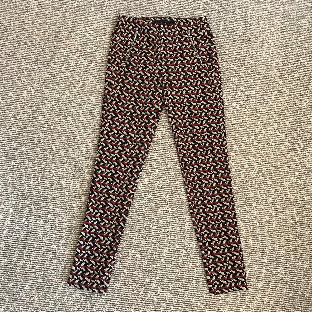 Zara Basic Geometric Print Cropped Trousers Size XS